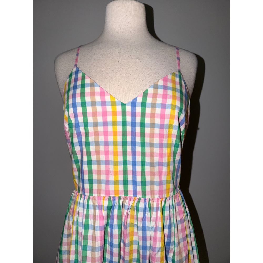 J.Crew Rainbow Gingham Midi Dress Multi Color Cotton Smocked NEW Womens 6 A7 - Picture 7 of 9